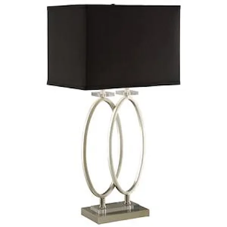 Brushed Nickel Finish Metal Table Lamp with Black Shade
